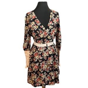 Alice's‎ Pig Victorian Ciara's Cuffs Black Floral Women's Dress, Size 4